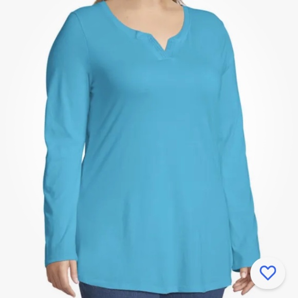 Just My Size Blue Split V-Neck Women’s Lightweight LS Tunic Top 3X NEW - Picture 2 of 6
